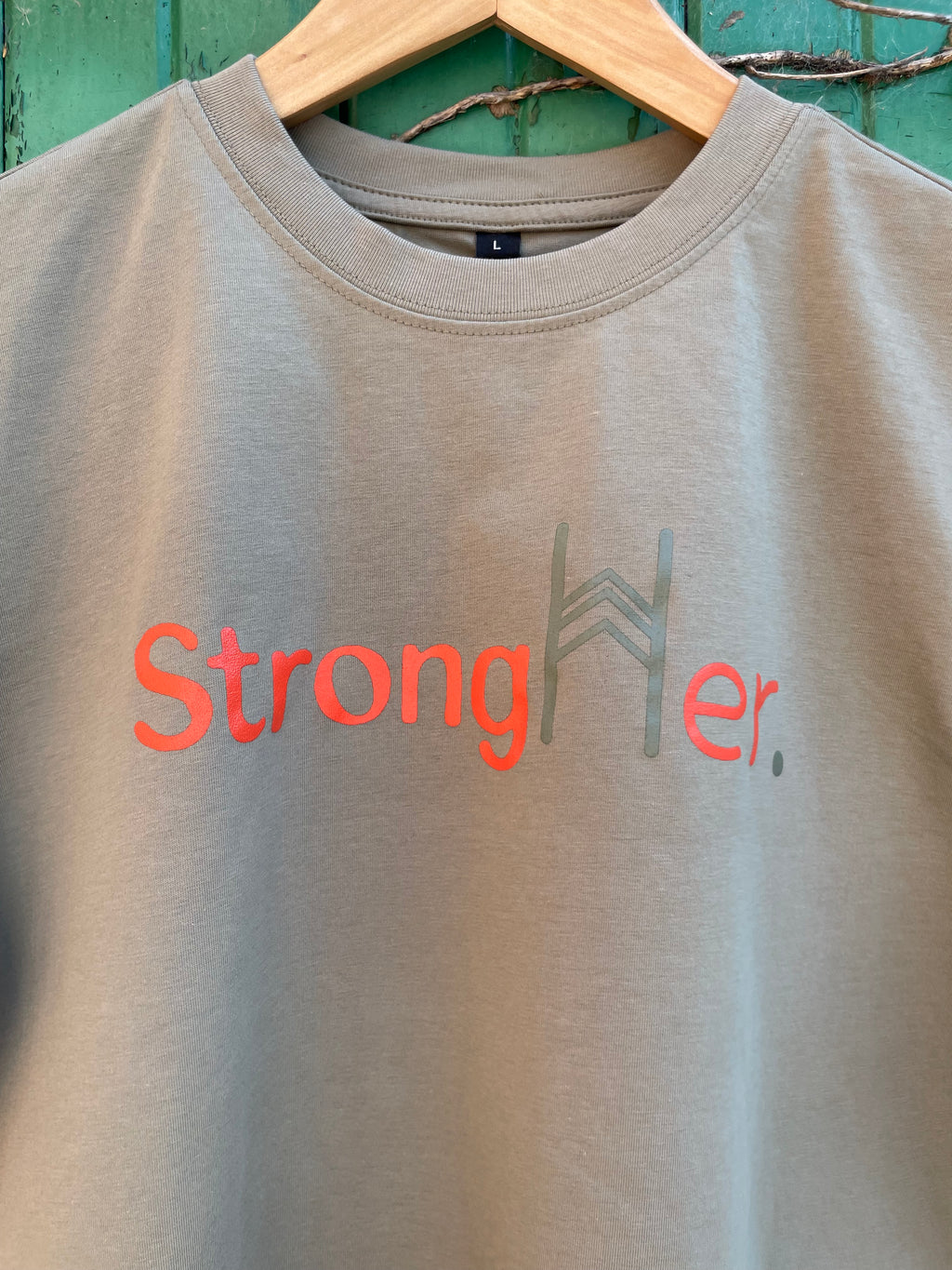 StrongHer. Tee. Pale Olive